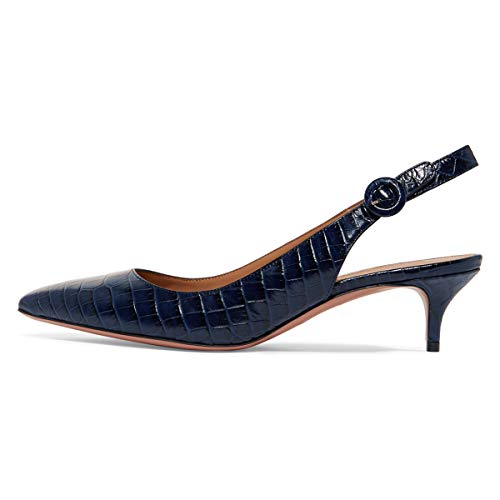YDN Womens Kitten Low Heels Office Pumps Pointed Toe Leopard Print Comfy Shoes with Slingback Navy-Crocodile Printing 10 M US