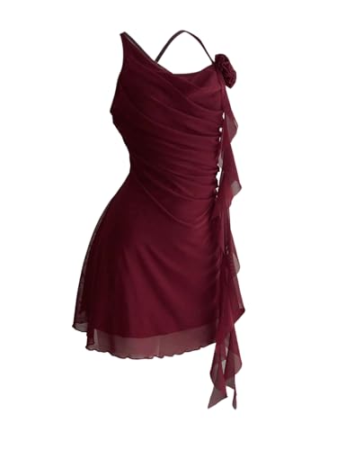 Image of GORGLITTER Women's Halter Strapless Club Y2K Cocktail Birthday Mini Dress | Red Halter Dress, Club Outfits, Clubbing Dresses for Women, Going Out Dresses, Tea Party Mini Dress