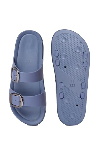 Image of Creattoes Women & Girls Comfort Slide Sandals | Triple Buckle Slip-On Flats | Soft Cushioned Anti-Skid Sole for Casual Wear | CR82