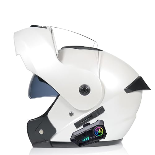 Frcychri Casque De Moto Modulaire Bluetooth, Casques De Moto ECE Homologué, Casque Avant Rabattable Double Visière, Coupe-Vent Imperméable Respirant, pour Hommes Et Femmes Adultes