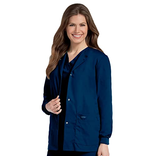 Landau Essentials Relaxed Fit 4-Pocket Snap-Front Scrub Jacket for Women 7525 Navy