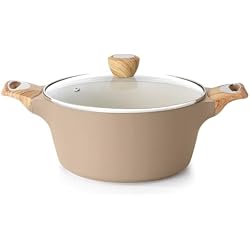 SENSARTE Ceramic Nonstick Stock Pot with Lid, 2.6/4.5/6.6/8.5/11 QT Soup Pot Casserole Pot, Non-toxic Healthy Pasta Pot, Large Cooking Pot Stew Pot, Induction Compatible, PFOA PFAS PTFE Free, Taupe