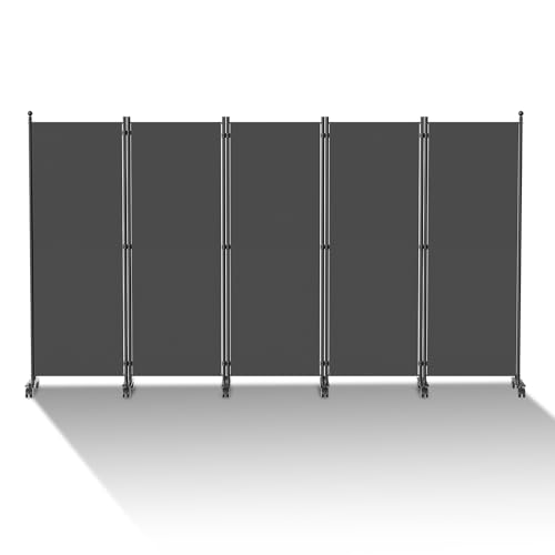 Peviasot Biombo en ruedas, 5 piezas, 284 x 181 cm, separadores de ambientes independiente, panel divisorio, opacos, para interiores, para casa, oficina, terraza, antracita