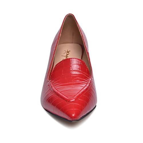 XYD Women Versatile Crocodile Style Low Kitten Heel Pumps Sexy Pointed Toe Slip On Dress Shoes for Evening Party Office 5