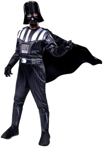 STAR WARS Darth Vader Official Youth Deluxe Costume - Padded Jumpsuit with Gloves, Detachable Cape, and Plastic Mask
