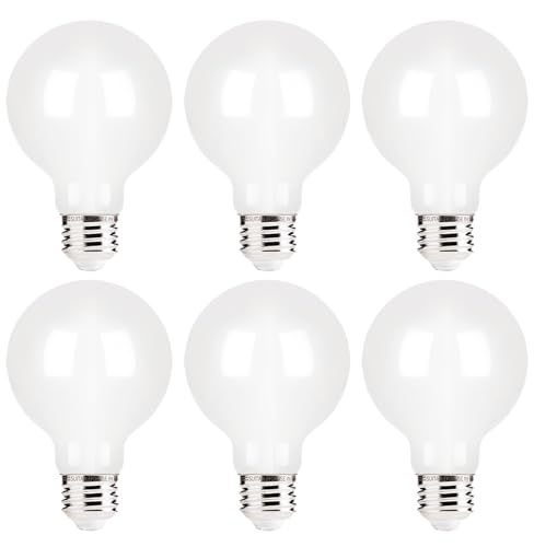 Image of FLSNT G25 LED Globe Bulb, 60W Equivalent 550 Lumens, White Glass 5000K Daylight, Dimmable, E26 Base, CRI90+, for Bathroom Vanity & Mirror Lighting, UL Listed, 6 Pack