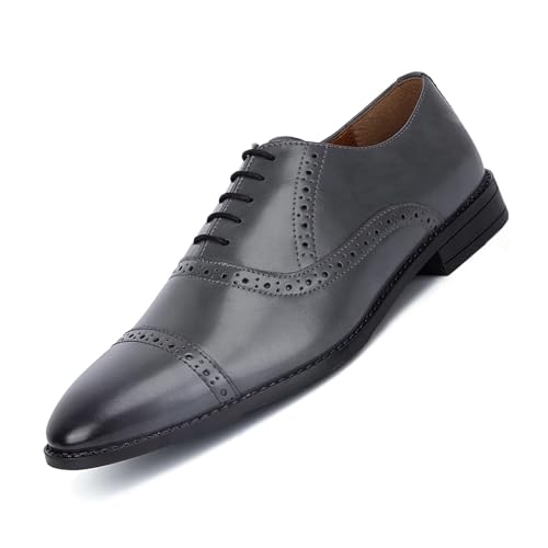 LOUIS STITCH Men's Formal Lace-up Oxford Shoes for Men | Solid Design | Ideal for Formal, Business Casual, and Parties |Ash Grey, Size UK 8 (RG_OX)