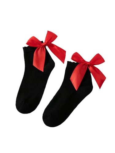 Image of Floerns Women's Cute Ruffle Bow Socks Mid Calf Sock Soft Kawaii Crew Socks