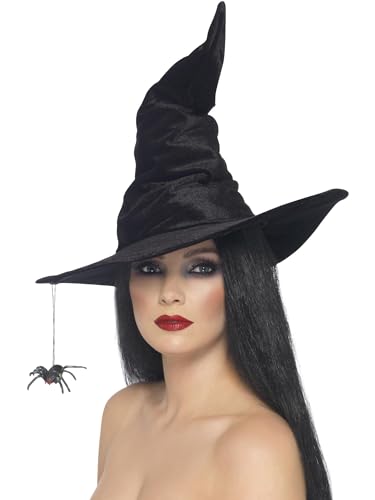 Smiffys Chapéu de bruxa, preto, com aranha Halloween