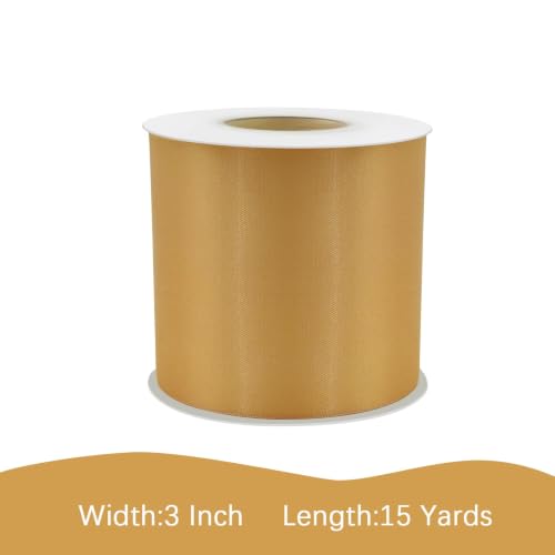 Image of Old Gold Satin Ribbon 3 inch X 15 Yards Polyester Ribbon for Gift Wrapping Very Suitable for Weddings Party Hair Bow Invitation Decorations and More
