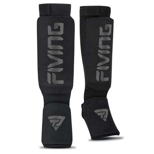 Shin Guards for Kickboxing, Muay Thai, MMA Fighting, Training, Instep Foam Protection, Leg Foot Protector, Martial Arts, Sparring, Boxing Gear (Black/Black, Medium)