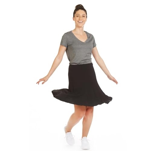Snoga Athletics Twirly Skirt 23in Pull On Midi Fit and Flare Skirt for Women, Poly Jersey Modest Knee Length Skirt, Black XS