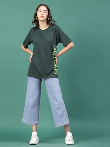 Image of Rigo Back Printed Half Sleeves Round Neck Oversized T-Shirt for Women | Drop Shoulder T-Shirt for Women | Loose Baggy Fit T-Shirt for Women /Girls