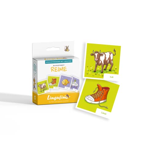 Tarjetas de imagen para promover el lenguaje con Lingufino – Juego de tarjetas de imagen rimas con folleto y 30 tarjetas ilustradas con cariño