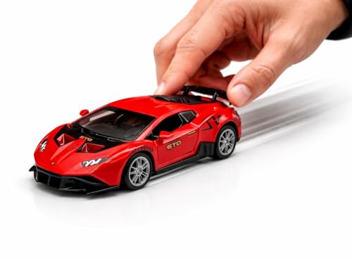 Image of 1:36 Scale Lamborghini Huracan STO Die-Cast Toy Car - Alloy Pull Back Vehicle with Openable Doors, Realistic Detailing Sports Car Model for Kids, Boys & Collectors (Black)