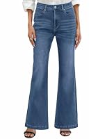 PASUDA Flared Jeans for Women Stretchy High Waisted Denim Pants Elastic Bootcut Bell Bottom Washed Jeans Legging for Women with Pockets Casual Comfort (Navy Blue, XL)