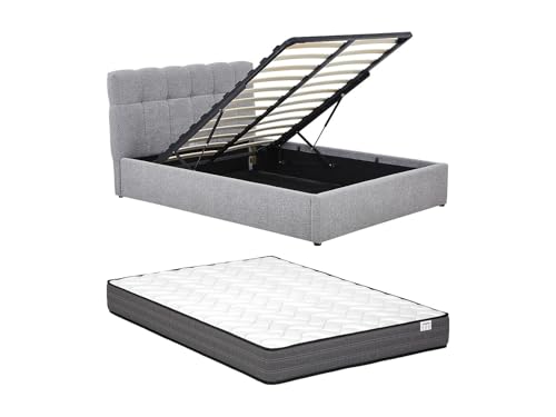 Vente-unique-CanapÈ abatible 160 x 200 cm - Tela bouclÈ - Gris + ColchÛn - MAZIRI