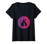Damen Zelten Retro Style Vintage T-Shirt mit V-Ausschnitt