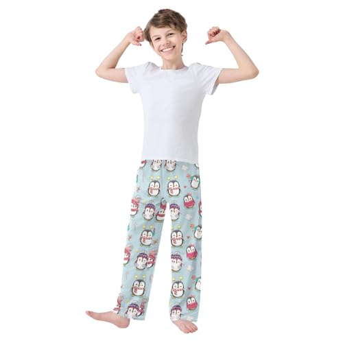 ZZXXB Penguin with Candy Cane Boys Long Pants Soft Trousers Elastic Waist Kids Lounge Bottoms with Pockets S-XL2