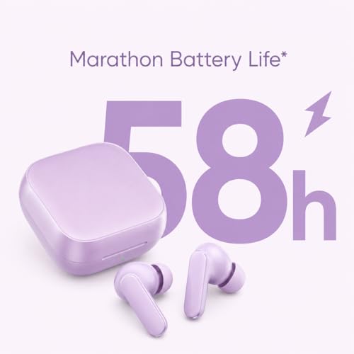 Image of Original Earbuds for Realme Buds Air 8, Dual Dynamic Bass Drivers,58Hrs Playtime, 55dB, Hi-Res LHDC, IP55 Dust & Water Resistant, BT v5.4 (Purple)