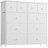 REAHOME 10 Drawer Dresser for Bedroom Faux Leather Chest of Drawers Fabric Dresser with Wooden Top Storage Organizer Unit for Living Room Hallway Entryway Closets (Leather White)