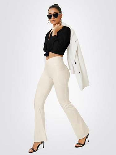 Image of FOHOFO Yoga Pants Women, Flare Leggings for Women with Pockets Crossover High Waisted Bootcut Yoga Pants