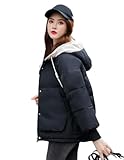 [ｉｎｏｔｅｎｋａ] 中綿ジャケット 防寒着 アウター レディース 秋冬 フード付き ショート丈 厚手 アウトドア シンプル 冬服 暖かい 通勤 通学 黒 大きいサイズ S-XL (M ブラック)