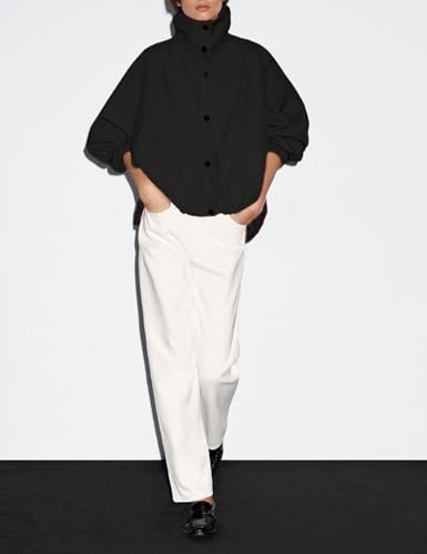 Daacee Women Oversized Bomber Jacket High Neck Balloon Hem Zipper Streetwear Coat Outwear with Pockets2