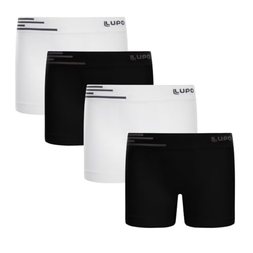 Kit 4 Cueca Infantil Lupo Boxer Kids Microfibra Sem Costura Confortável (BR, Alfa, P, Preto com branco)