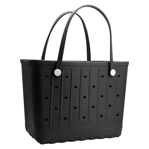 GBB Rubber Large Beach Tote Bag Portable Travel Bag Waterproof Travel Handbags for Beach all Purpose Storage Bags (black, Medium)