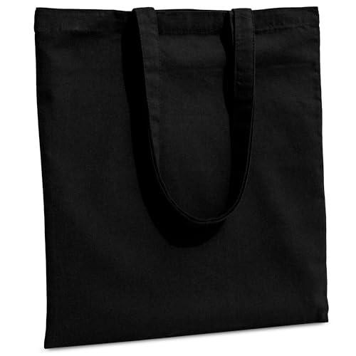Carrywell Canvas Tote Bags Black, Not-Made In China, 15'x16', Bulk Organic Cotton Reusable Shopping Bag, Blank Cloth Totes With Handles