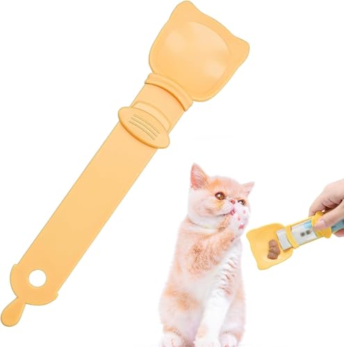 Image of Inralimot 1pack Cat Strip Feeder and Pet Food Mixing Spoon,Orange Cats Stripe Squeeze Spoon Multifunctional Lickable Treat Feeding Dispenser for Cat Liquid Snack and Wet Food