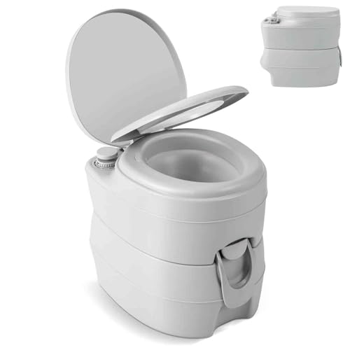 TANGZON 20L Portable Toilet Camping Porta Potty, 150 KG Travel Toilet Potty Seat with Waste Tank, Flush Pump, Indoor Outdoor Dual Outlet Commode with Handles for Camping Fishing Boating (Grey)