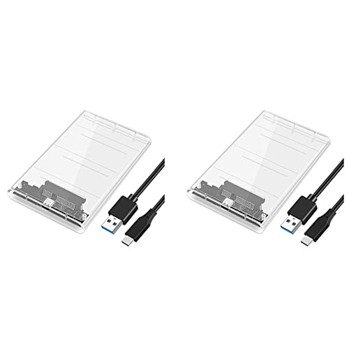 Guulqey 2X Boîtier de Disque Dur USB3.0/Type-C de Boîtier de Disque Dur 2.5 Pouces SSD SATA3 vers USB 3.0 Boîtier de Disque Dur Transparent Boîtier de Disque Dur USB C 5Gbps