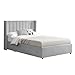 Produktbild Juskys Polsterbett Savona 120x200 cm - Bett mit Bettkasten, Lattenrost, Samt-Bezug - Bettgestell aus Holz, bis 250 kg, großes Kopfteil - Hellgrau