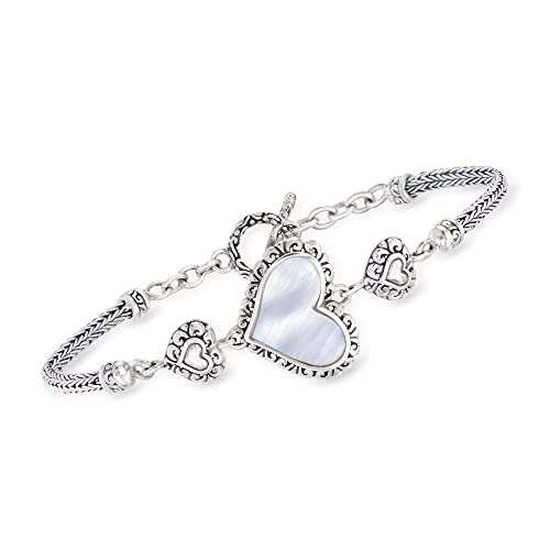 Ross-Simons 10x15mm Mother-Of-Pearl Bali-Style Heart Bracelet in Sterling Silver