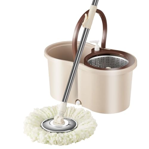 hanshanyan 回転モップ フロアモップ 床掃除モップ フローリング モップセット バケツ付き クロス6枚 取替 一層式 洗浄 脱水 乾拭き 水拭き 掃除 軽量 乾湿両用 長さ調節 床に優しい バケツ分解可能 組立簡単 掃除用品 多機能 家庭用 (モ