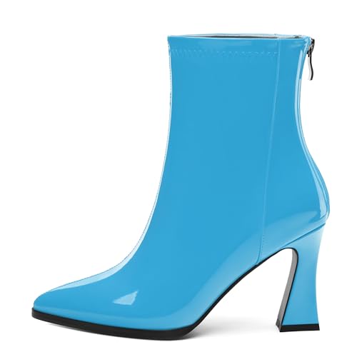 Womens Boots, Pointed Toe High Heel Ankle Boots for Women, Back Side Zipper Ankle Booties, Fashion Solid Faux Patent Short Boot for Women2