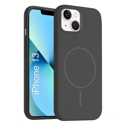 Image of iPhone 13 Silicone Magsafe Case | Shock Proof Design & Camera Protection | Premium Rubberised Apple iPhone 13 Cover (Microfiber Lining) | Magnetic Liquid Silicone - Black