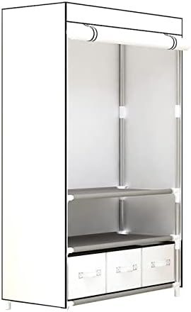 Lzeal Portable Wardrobe Portable Clothes Closet Rolling Door Wardrobe Sturdy Rust-Proof Stainless Steel Frame Fabric Cover Storage Organizer With Drawer Storage Organizer Closet (Color : White)