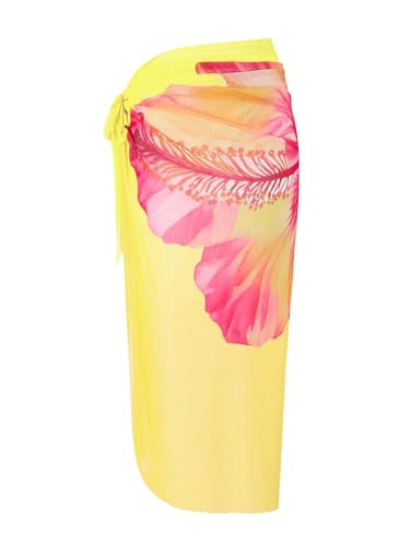 Image of ZAFUL Women's 3 Piece Swimsuit Floral Halter Triangle String Bikini Tie Side Bottom with Boho Cover Up Skirt