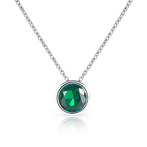 Collier femme argent 925 anti-ternissement avec pierre solitaire namana bleue ou verte durable