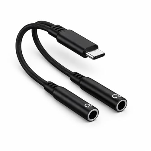 Image of Mizi USB C to Dual 3.5mm Headphone Splitter, 2-Port Audio Adapter for iPhone 15 /16 /17 Pro, Galaxy S24 /S25 Ultra, Pixel, iPad Pro - Share Music & Podcasts - Black
