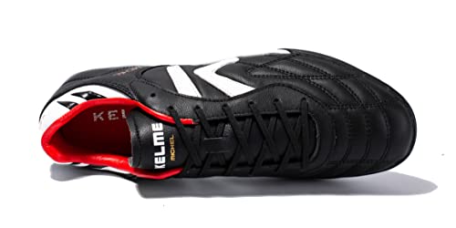 Image of KELME Men's Turf Soccer Cleats - Football Boots Outdoor /Indoor Unisex Adult Sizes - Pro Calfskin Leather Soccer Shoes - TF (Black, 9)