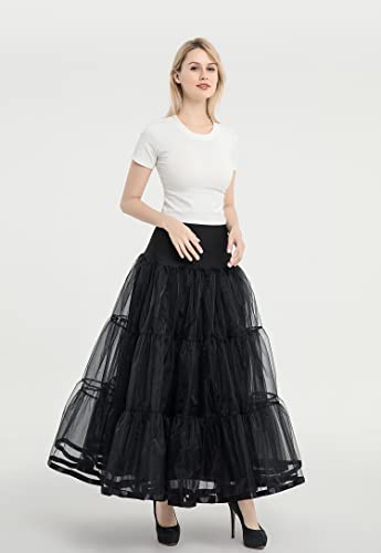 Women's A-Line Swing Skirt Solid Mesh Tulle Skirt Pleated Long Petticoat Elastic Waist Skirt For Wedding Party Prom3