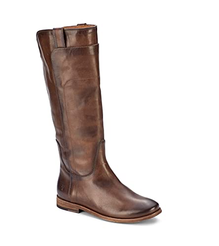 Frye Paige Tall Riding Boots for Women Made from Antiqued Italian Leather with Overlapping Front Panels, Stacked Leather Heel, and Leather Outsole – 16” Shaft Height