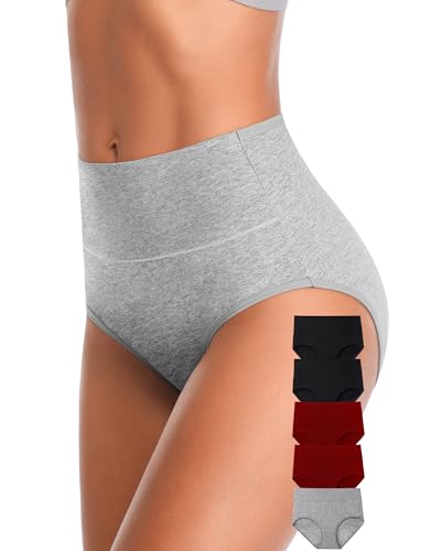 Annenmy High Waisted Womens Underwear Cotton Underwear Full Coverage Briefs Stretch Breathable Ladies Panties 5 Pack