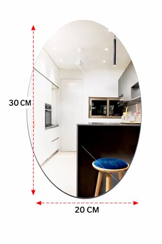 Image of Oval Shape Adhesive Mirror Sticker for Wall on Tiles Bedroom Living Room Basin Mirror Bathroom Wall Mirror Both Side Sticker Acrylic Wall Mirror 30L*20W CM DN-2