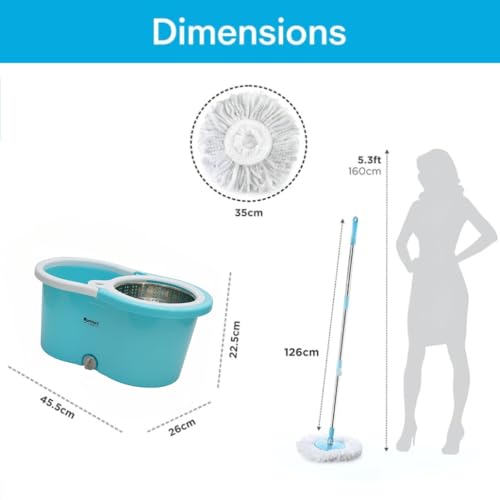 Image of Mumma's LIFE Plastic Spin Mop Bucket, Moppers for Cleaning Floor, Mop Set Extendable Handle, Removable Wringer 360 with Floor Cleaner Mopping Stick (Round Mop with Steel Wrangler)