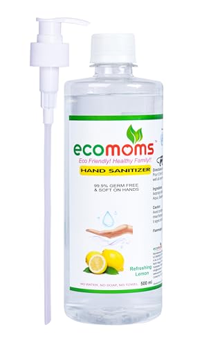 Image of Ecomoms hand sanitizer 500ml Gel and Sanitizer 75% Alcohol-Based Kills 99.9% of Germs Skin safe (Pack of 1)